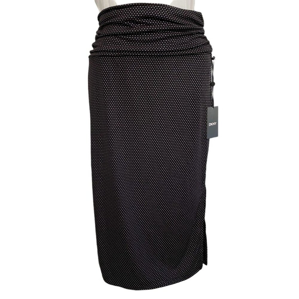 DKNY Pencil Skirt Women's XL Black Nail Head Pull-On Stretchy Side-Slit NEW